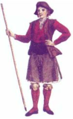 Antiguo traje rural gallego del siglo XVIII en Betanzos, con falda masculina, antes de la introduccin del pantaln