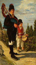 Primeira pintura dun gaiteiro galego con pantalns:
                          O Sr. Farruco de Montrove, segunda metade sc.XIX